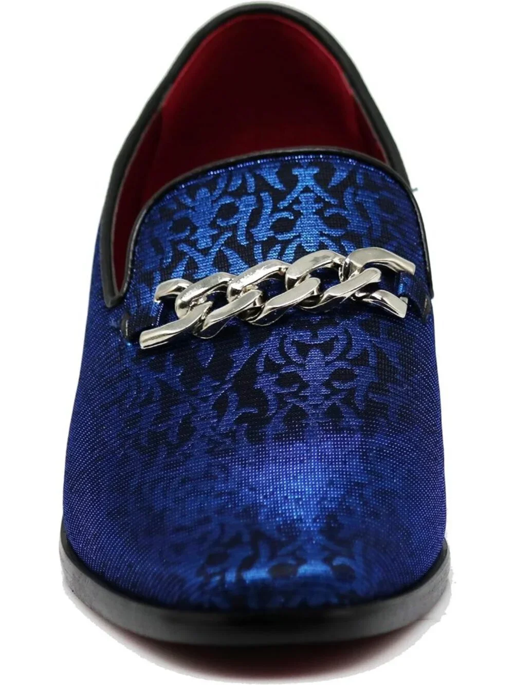 Enzo Romeo Men's Blue Satin Silky Floral Chain Buckle Loafer Slip On Shoes